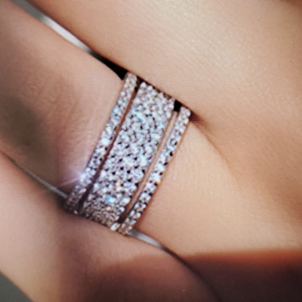 Silver Crystal ring with rhinestones, wide love rings for women, Wedding Ring